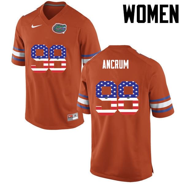 Women's NCAA Florida Gators Luke Ancrum #98 Stitched Authentic USA Flag Fashion Nike Orange College Football Jersey WZR8465RI